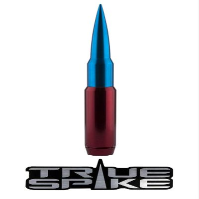 TRUE SPIKE 9 inch RED Blue TIP PENETRATOR Fat Bullet Antenna with Anti-Theft + Copper Coil in Heavy Gauge CNC Machined Billet Aluminum Short Compatible with Toyota Tundra