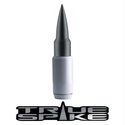 TRUE SPIKE 9 inch White Gunmetal TIP PENETRATOR Fat Bullet Antenna with Anti-Theft + Copper Coil in Heavy Gauge CNC Machined Billet Aluminum Short Compatible with Ford Raptor F-150