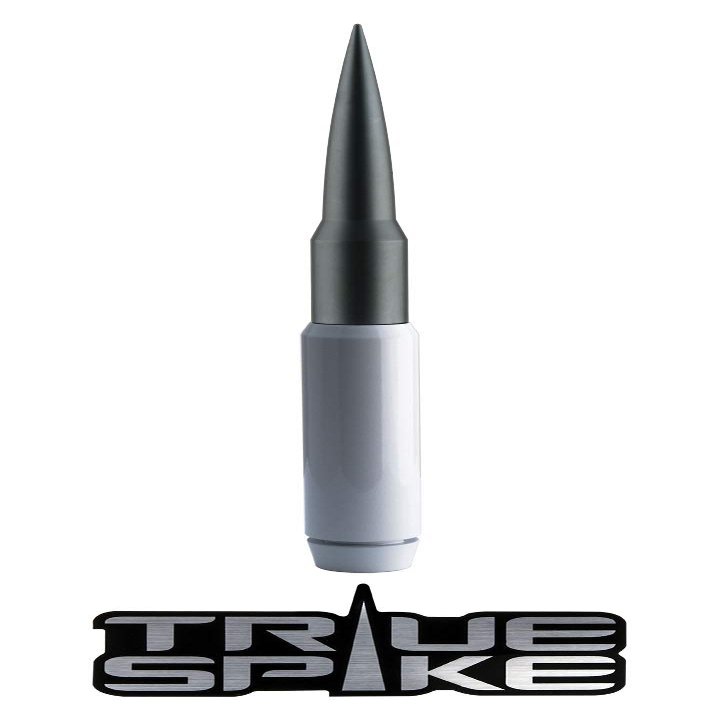 TRUE SPIKE 9 inch White Gunmetal TIP PENETRATOR Fat Bullet Antenna with Anti-Theft + Copper Coil in Heavy Gauge CNC Machined Billet Aluminum Short Compatible with Ford Raptor F-150
