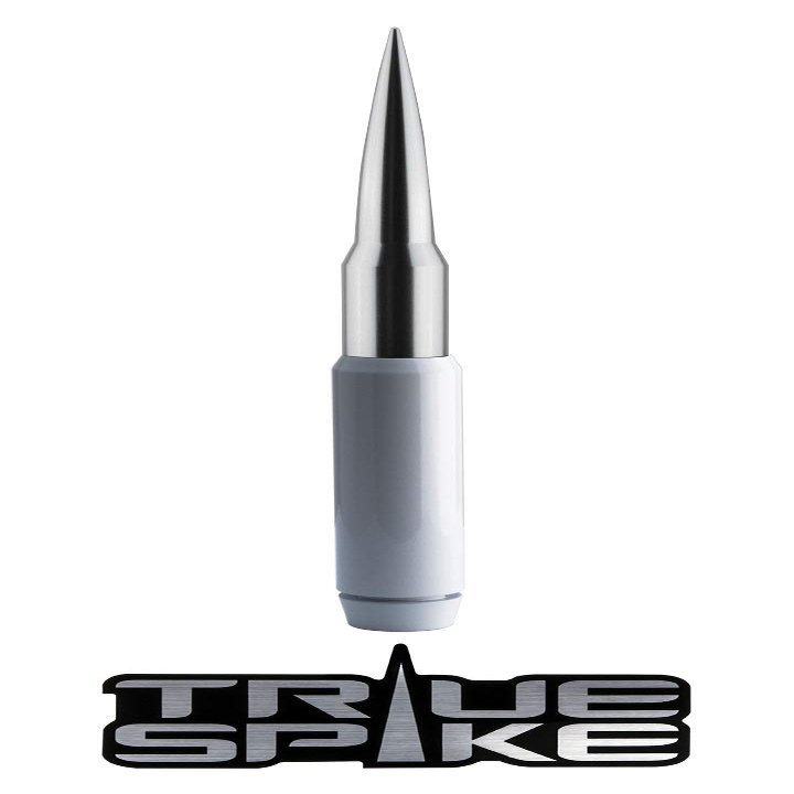 TRUE SPIKE 9 inch White Silver TIP PENETRATOR Fat Bullet Antenna with Anti-Theft + Copper Coil in Heavy Gauge CNC Machined Billet Aluminum Short Compatible with GMC Sierra 1500 2500 3500