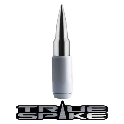TRUE SPIKE 9 inch White Silver TIP PENETRATOR Fat Bullet Antenna with Anti-Theft + Copper Coil in Heavy Gauge CNC Machined Billet Aluminum Short Compatible with Chevy Colorado GMC Canyon 2014 +