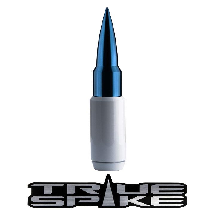 TRUE SPIKE 9 inch White Blue TIP PENETRATOR Fat Bullet Antenna with Anti-Theft + Copper Coil in Heavy Gauge CNC Machined Billet Aluminum Short Compatible with Ford Ranger
