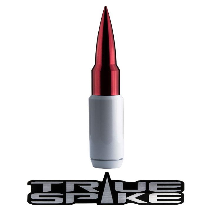 TRUE SPIKE 9 inch White RED TIP PENETRATOR Fat Bullet Antenna with Anti-Theft + Copper Coil in Heavy Gauge CNC Machined Billet Aluminum Short Compatible with Toyota Tundra