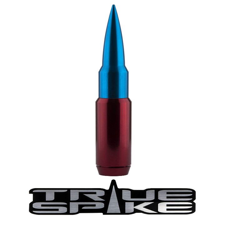 TRUE SPIKE 9 inch RED Blue TIP PENETRATOR Fat Bullet Antenna with Anti-Theft + Copper Coil in Heavy Gauge CNC Machined Billet Aluminum Short Compatible with Ford Raptor F-150