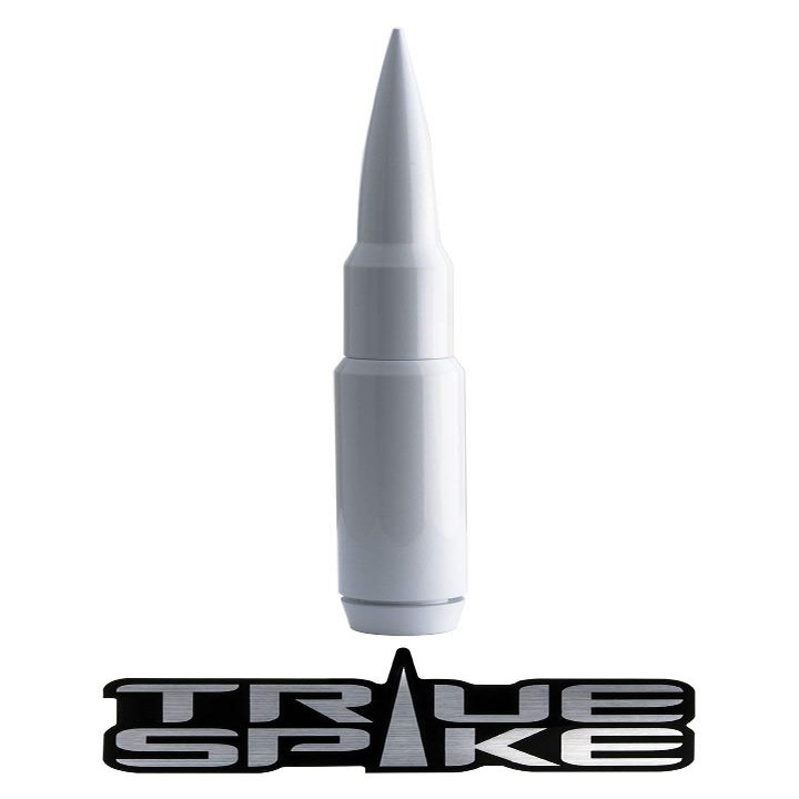 TRUE SPIKE 9 inch White PENETRATOR Fat Bullet Antenna with Anti-Theft + Copper Coil in Heavy Gauge CNC Machined Billet Aluminum Short Compatible with Ford Raptor F-150
