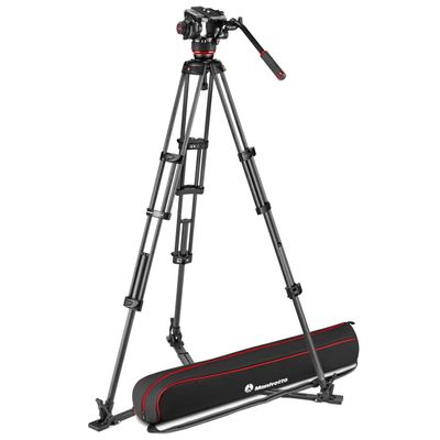 Manfrotto 504X Fluid Video Head with Carbon Fiber Twin Leg Video Tripod and Ground Spreader
