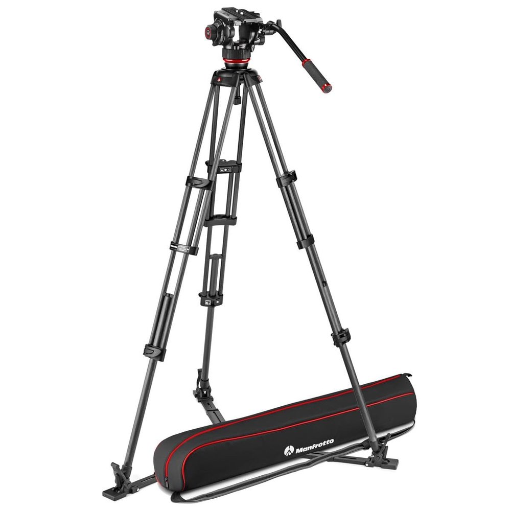 Manfrotto 504X Fluid Video Head with Carbon Fiber Twin Leg Video Tripod and Ground Spreader