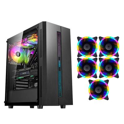 HDYD Gaming Case,Mid-Tower PC Gaming Case ATX/M-ATX/ITX - Front I/O USB 3.0 Port - Transparent Side Panel - 6 Fan Position - Water-Cooling Ready (Color : Black, Size : 5 Fan)