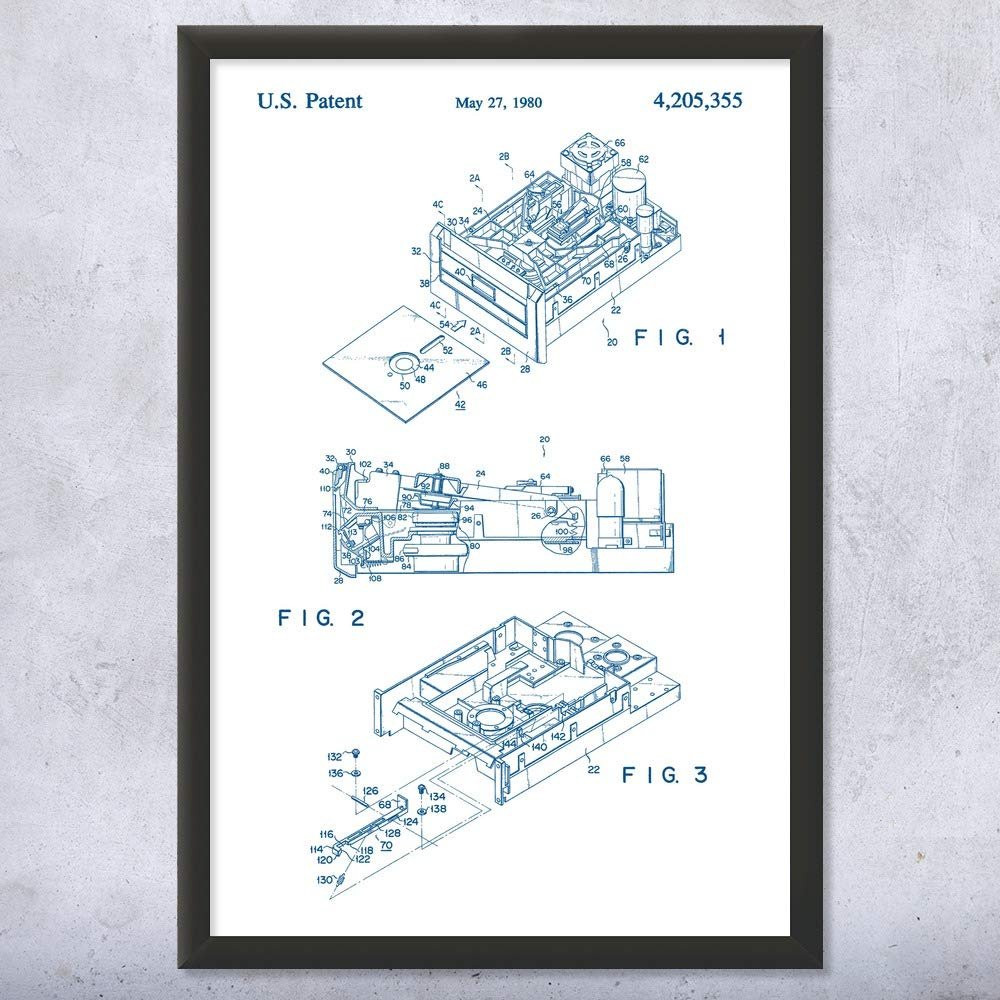 Framed Floppy Disk Drive Print, Computer Science Art, Programmer Gift, Disk Drive Art Print, Computer Lab Art Blue & White (8x10)