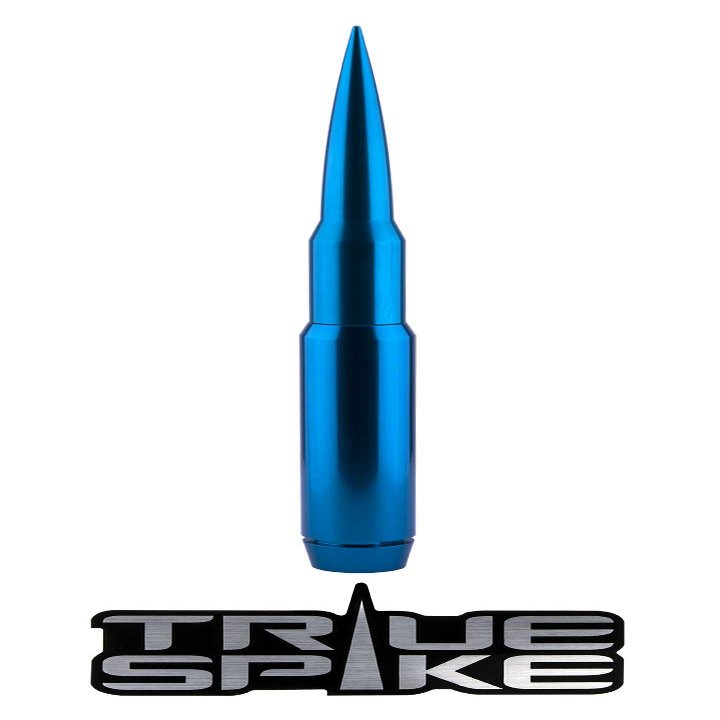 TRUE SPIKE 9 inch Blue PENETRATOR Fat Bullet Antenna with Anti-Theft + Copper Coil in Heavy Gauge CNC Machined Billet Aluminum Short Compatible with Toyota Tundra