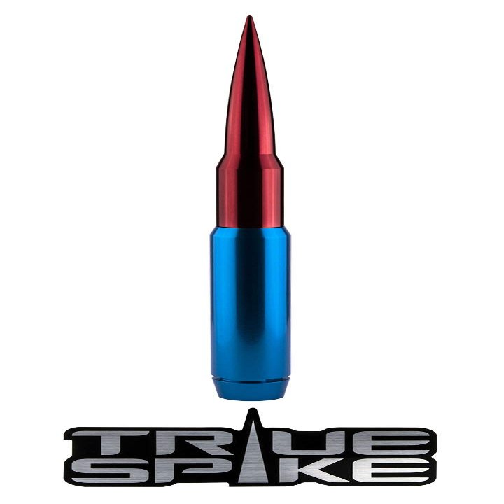 TRUE SPIKE 9 inch Blue RED TIP PENETRATOR Fat Bullet Antenna with Anti-Theft + Copper Coil in Heavy Gauge CNC Machined Billet Aluminum Short Compatible with Toyota FJ Cruiser