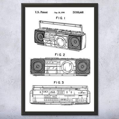 Framed Boombox Tape Player Print, Boombox Art, Radio Dj Gift, Music Art, Hip Hop Gift, Stereo Wall Art, Music Studio Art Black & White (8x10)