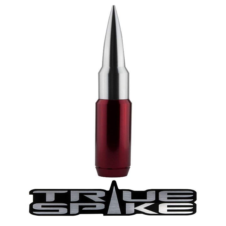 TRUE SPIKE 9 inch RED Silver TIP PENETRATOR Fat Bullet Antenna with Anti-Theft + Copper Coil in Heavy Gauge CNC Machined Billet Aluminum Short Compatible with Jeep Wrangler JK JKU JL JLU