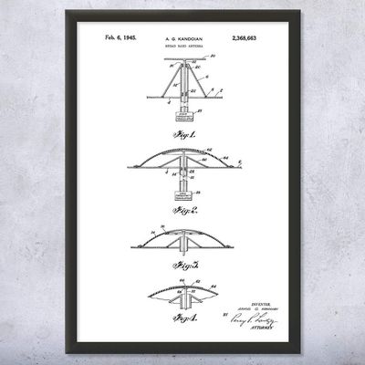Framed Broadband Antenna Print, Radio Station Art, Network Engineer, Telecom Gift, Antenna Art Print, Ham Radio Gift Black & White (12x16)