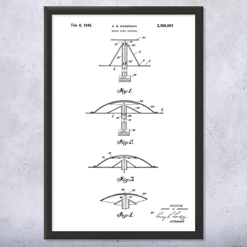 Framed Broadband Antenna Print, Radio Station Art, Network Engineer, Telecom Gift, Antenna Art Print, Ham Radio Gift Black & White (12x16)