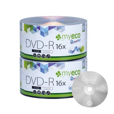 100 Pack MyEco DVD-R 16X 4.7GB/120Min Silver Logo Top Write Once Blank Media Record Disc