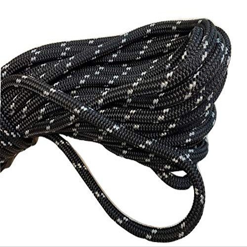 Yacht Braid Polyester Rope 9/16 inch, Black with Silver Tracers (50)