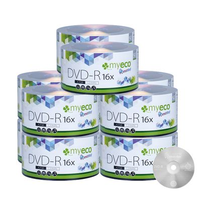 500 Pack MyEco DVD-R 16X 4.7GB/120Min Silver Logo Top Write Once Blank Media Record Disc