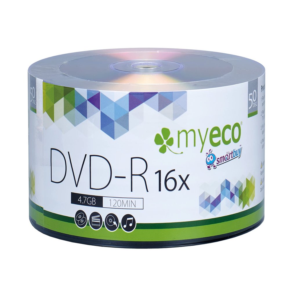 1000 Pack MyEco DVD-R 16X 4.7GB/120Min Silver Logo Top Write Once Blank Media Record Disc