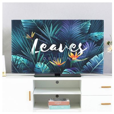 32-65 Inches TV Cover Universal Dust-proof Curved/Flat TV Screen Protector, Colorful Painting Printed Polyester TV Covers Indoor, Remote Control Cover included ( Color : Leaves , Size : 55in )