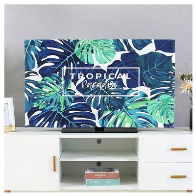 32-65 Inches Universal Dust-proof Curved/Flat TV Screen Protector, Colorful Painting Printed Polyester Cover Indoor, Remote Control Cover Included (Color: Tropical, Size: 37-39in)