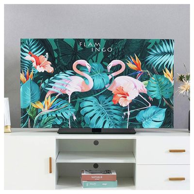 32-65 Inches TV Cover Universal Dust-proof Curved/Flat TV Screen Protector, Colorful Painting Printed Polyester TV Covers Indoor, Remote Control Cover included ( Color : Green , Size : 55in )