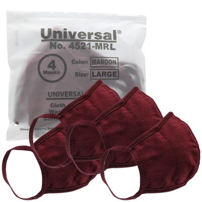 Universal Cloth Face Masks Reusable Dust & Allergy Masks 100% Cotton, 2 Layer, Washable, for Teens & Adults Protects from Dust, Pollen, Pet Dander & More (Maroon, Large- Pack of 4)