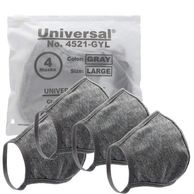 Universal Cloth Face Masks Reusable Dust & Allergy Masks 100% Cotton, 2 Layer, Washable, for Teens & Adults Protects from Dust, Pollen, Pet Dander & More (Gray, Large- Pack of 4)