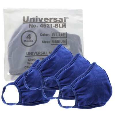 Universal Cloth Face Masks Reusable Dust & Allergy Masks 100% Cotton, 2 Layer, Washable, for Teens & Adults Protects from Dust, Pollen, Pet Dander & More (Blue, Medium- Pack of 4)
