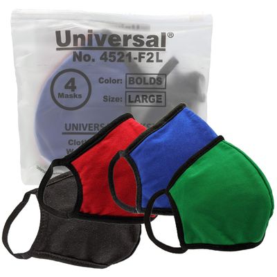 Universal Cloth Face Masks Reusable Dust & Allergy Masks 100% Cotton, 2 Layer, Washable, for Teens & Adults Protects from Dust, Pollen, Pet Dander & More (Bolds, Large- Pack of 4)