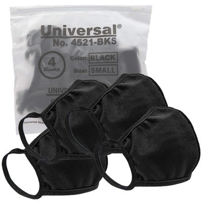 Universal Cloth Face Masks Reusable Dust & Allergy Masks 100% Cotton, 2 Layer, Washable, for Teens & Adults Protects from Dust, Pollen, Pet Dander & More (Black, Large- Pack of 4)