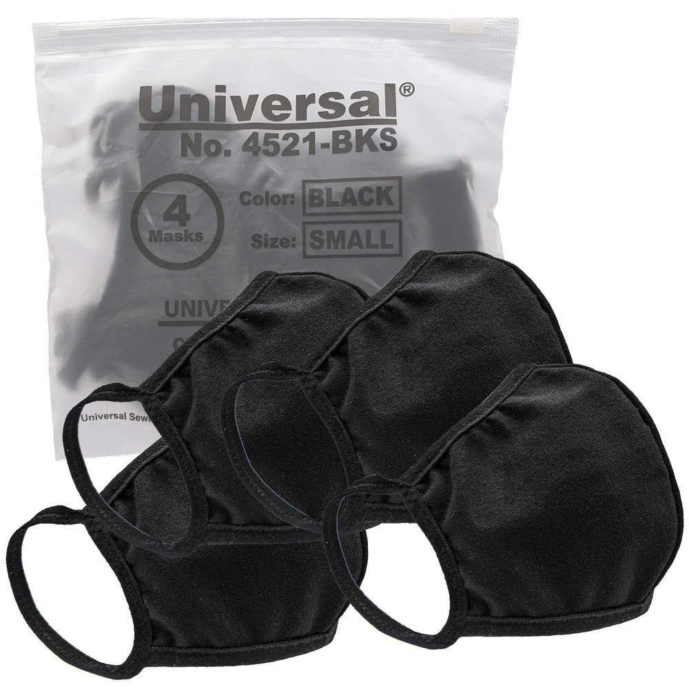 Universal Cloth Face Masks Reusable Dust & Allergy Masks 100% Cotton, 2 Layer, Washable, for Teens & Adults Protects from Dust, Pollen, Pet Dander & More (Black, Large- Pack of 4)