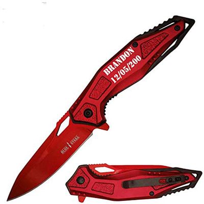 GIFTS INFINITY Personalized Pocket Knife Custom Engraved Folding Knife with Red Handle, Durable EDC Gift for Groomsmen, Wedding Party, Anniversary or Special Occasions