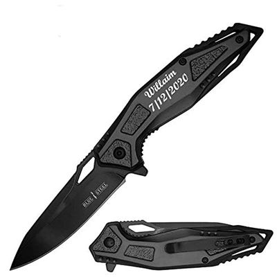 GIFTS INFINITY Customized Engraved Pocket Folding Knife - Groomsmen Wedding Party Monogrammed (Black Metal)