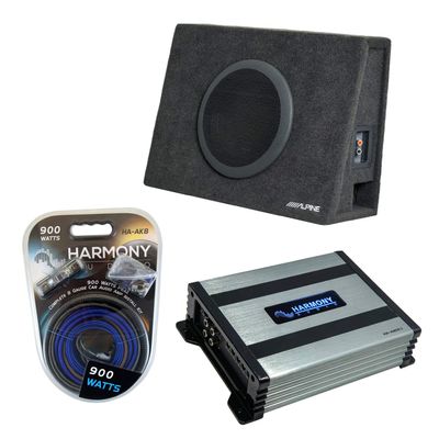 Alpine SBT-S10V Car Audio Truck Series Loaded 10" Ported Sub Box Bundle with Harmony HA-A400.1 Amplifier & Amp Kit