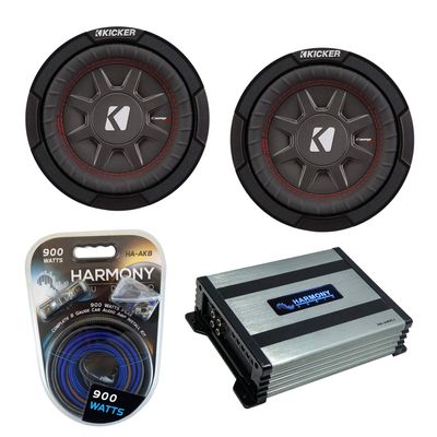 Harmony Audio Kicker (2) 43CWRT672 6.75" CompRT CWRT67 Series Sub 150W RMS Subwoofer Bundle with Harmony HA-A400.1 Amplifier & Amp Kit