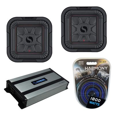 Harmony Audio Kicker (2) 46L7T82 Car Audio L7T Shallow Mount 8" Sub Square L7 Subwoofer L7T82 Bundle with Harmony HA-A800.1 Amplifier & Amp Kit