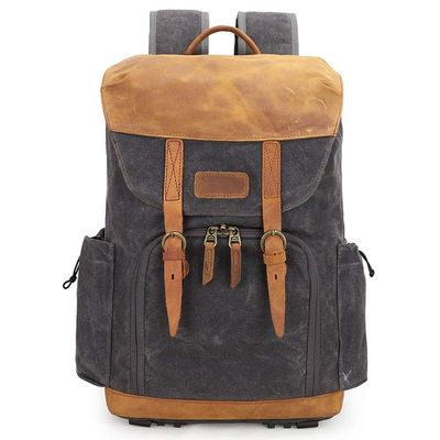 Allacki Large Capacity Vintage Waterproof Camera Bag SLR Waxed Canvas Backpack (Dark gray)