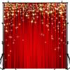Sensfun 6x6ft Red Star Christmas Backdrop Gold Glitter Star Photography Background Red Streamer Photobooth Backdrops for Adult Awards Event Kids Birthday Party Decor Portrait Photo Shoot Studio Props view 1