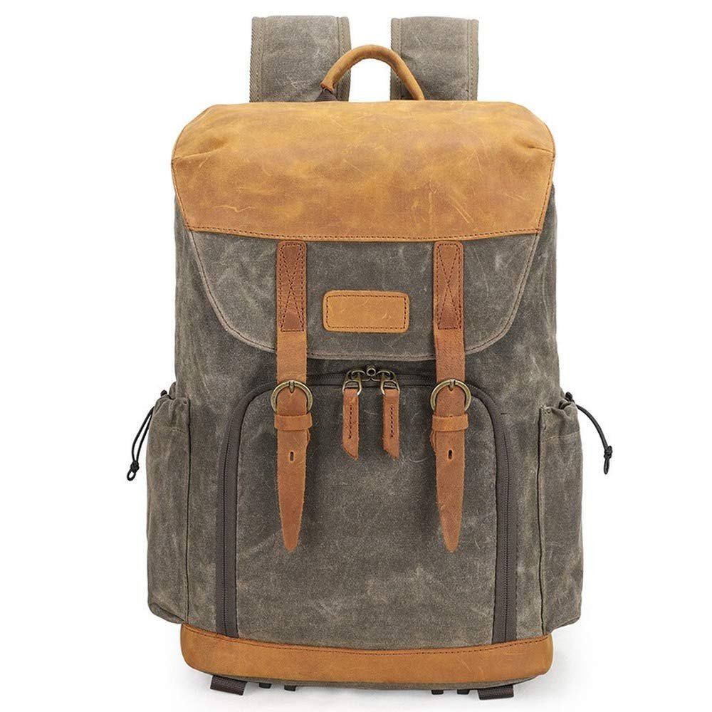 Allacki Large Capacity Vintage Waterproof Camera Bag SLR Waxed Canvas Backpack (ArmyGreen)
