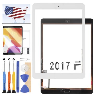Digitizer Screen Replacement for iPad 2017 iPad 5 Gen 9.7 Inch A1822 A1823 Touch Screen Glass Panel Repair Parts for iPad5 Touchscreen Free Tools Kits+Tempered Glass (White with Home Button)