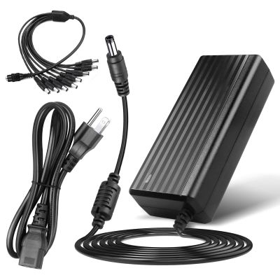 12V 5A Power Supply - LeTaoXing AC 100-240V to DC 12V5A 60W Switching Power Adapter 12 Volt Transformers A Universal with 5.5x2.1mm dc 8 Way 1 Female to 8 Male Power Splitter Cable 8CH