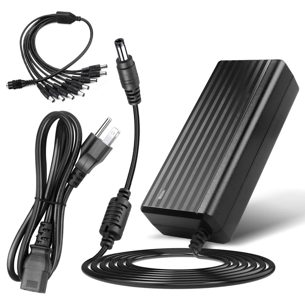 12V 5A Power Supply - LeTaoXing AC 100-240V to DC 12V5A 60W Switching Power Adapter 12 Volt Transformers A Universal with 5.5x2.1mm dc 8 Way 1 Female to 8 Male Power Splitter Cable 8CH