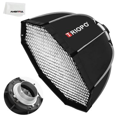 AMBITFUL 35.4inch / 90 cm Portable Octagon Umbrella Softbox, Quick Installation Softbox with Honeycomb Grid for Studio Strobe Outdoor Photography, Bowens Mount Compatible