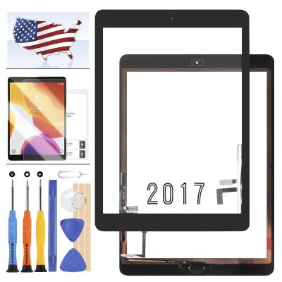 Digitizer Screen Replacement for iPad 2017 iPad 5 Gen 9.7 Inch A1822 A1823 Touch Screen Glass Panel Repair Parts for iPad5 Touchscreen Free Tools Kits+Tempered Glass (Black with Home Button)