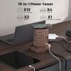 Power Strip Tower with 15W Wireless Charger, SUPERDANNY 1050J Surge Protector Tower 13A Charging Station with 12 AC Outlets & 6 USB Ports (2 USB C), 6.5ft Extension Cord for Home Office, Wood Grain view 4