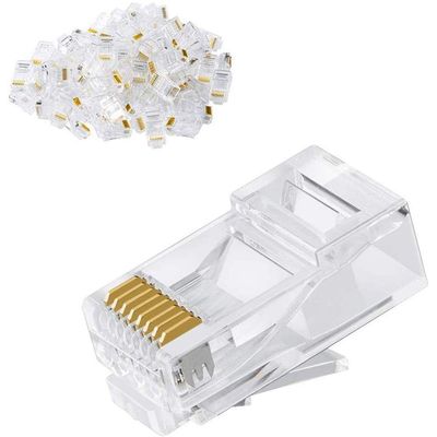 100Pcs RJ45 Ethernet Cables Module Plug Network Connector RJ-45 Crystal Heads Transparent Cat6 Cat5e Gold Plated Cable Crimp Connectors