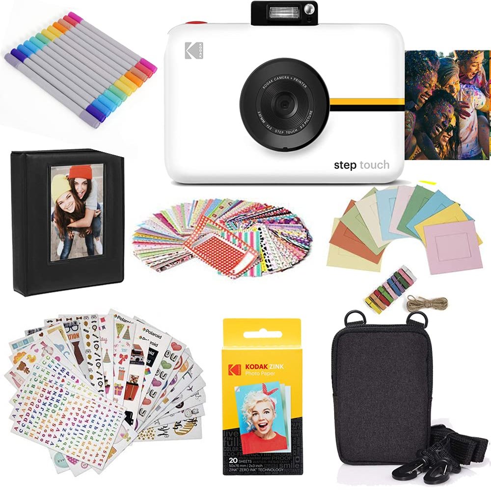 Zink Kodak Step Touch | 13MP Digital Camera & Instant Printer with 3.5 LCD Touchscreen Display, 1080p HD Video (White) Starter Bundle