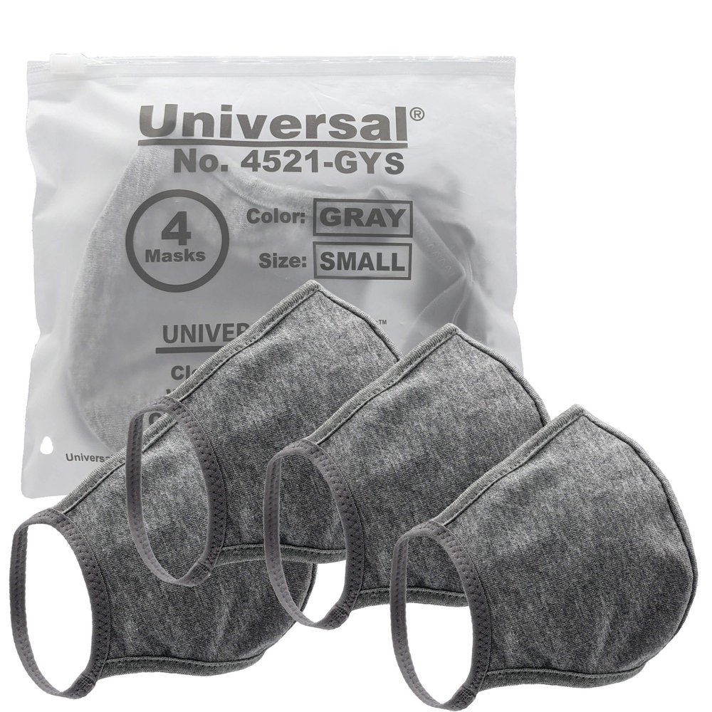 Universal Cloth Face Masks Reusable Dust & Allergy Masks 100% Cotton, 2 Layer, Washable, for Teens & Adults Protects from Dust, Pollen, Pet Dander & More (Gray, Small- Pack of 4)