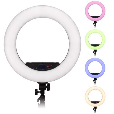 Fotodiox Selfie Starlite Prizmo Edition Vlog Light - 18in RGB Dimmable LED Ring Light for Portrait, Photography, Makeup, YouTube, Live Streaming Video and More